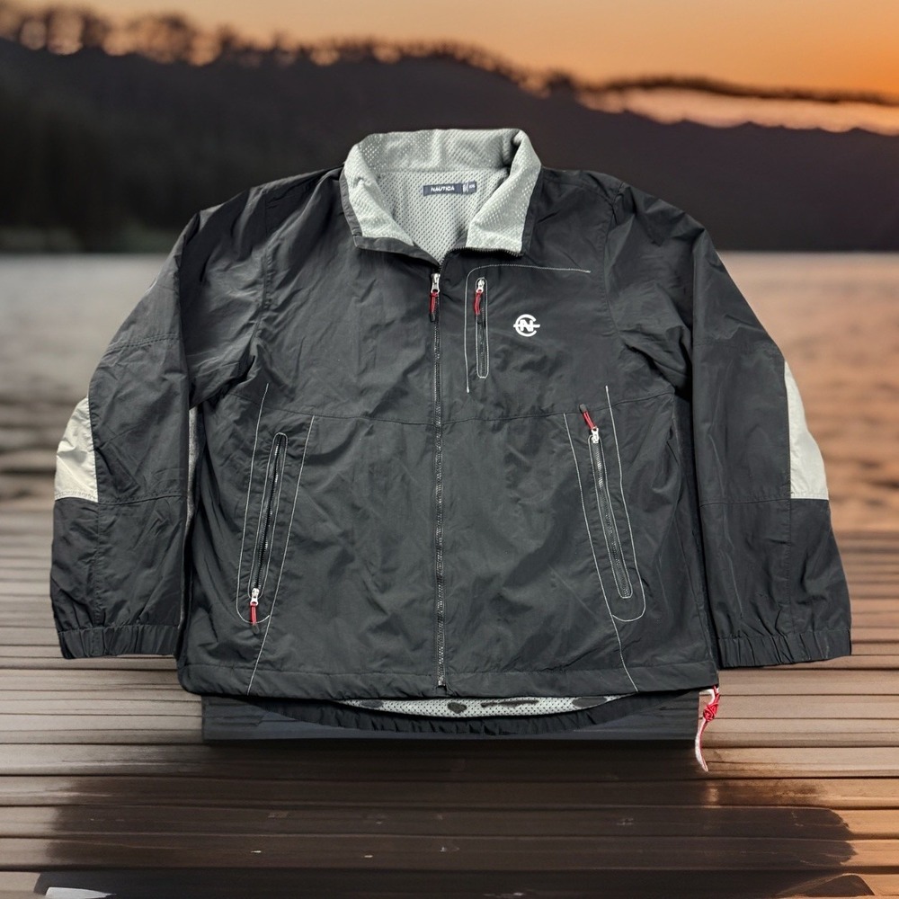 Nautica Mens Size XXL Windbreaker Nylon winter jacket Black Fully Lined